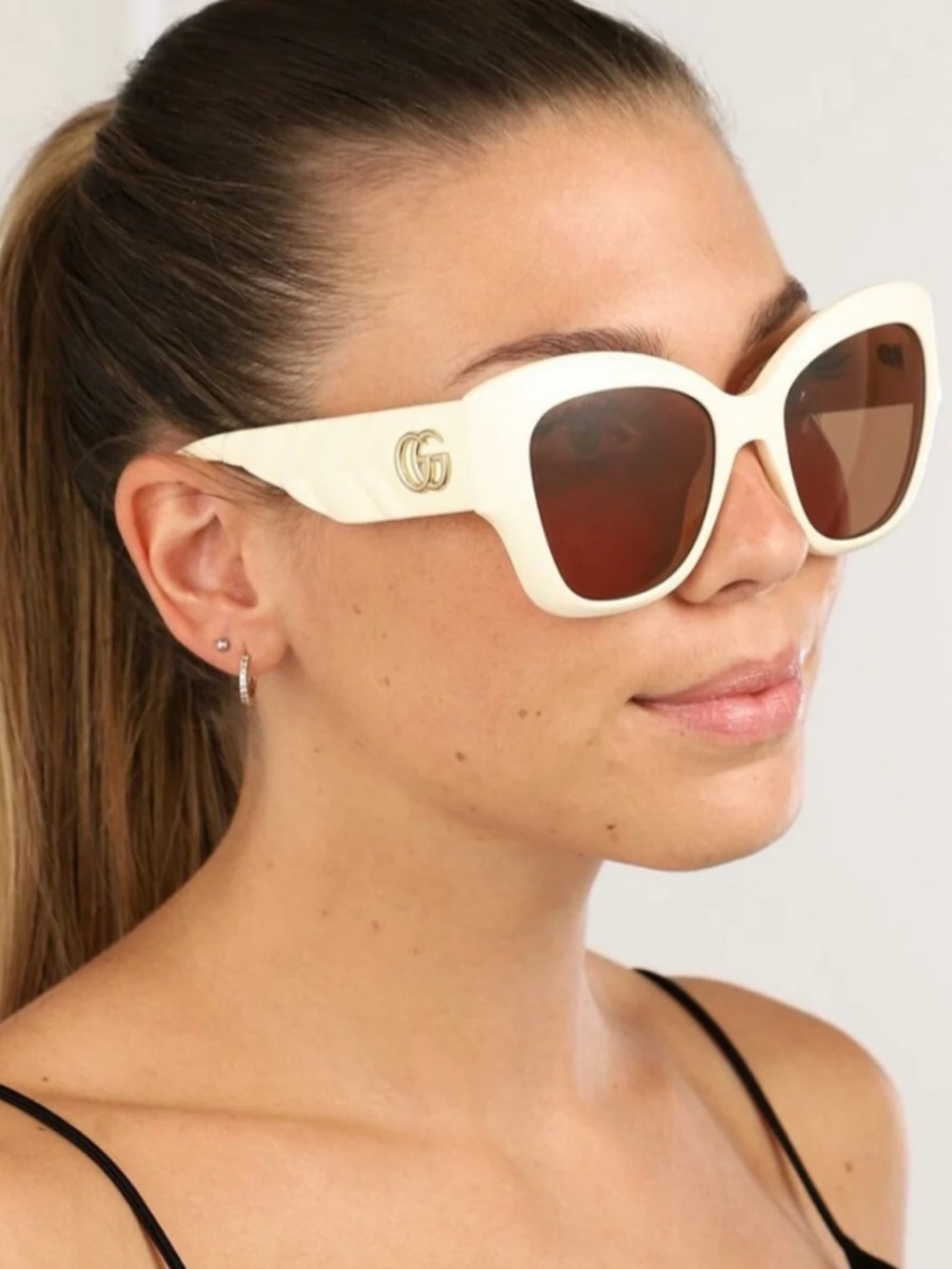 Gucci Sunglasses GG0808S 53 MM Cat Eye Cream White - Picture 6 of 7